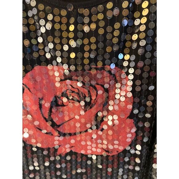 Cato sequins tank top black bling red rose Xl - Picture 3 of 7